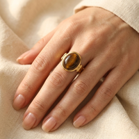 Vintage Gold Oval Tiger Eye Stone Ring