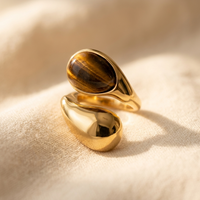 Gold Tiger Eye Stone Oval Statement Ring