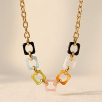 Colorful Gold Square Link Necklace