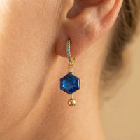 Gold Sapphire Hexagon Drop Earrings