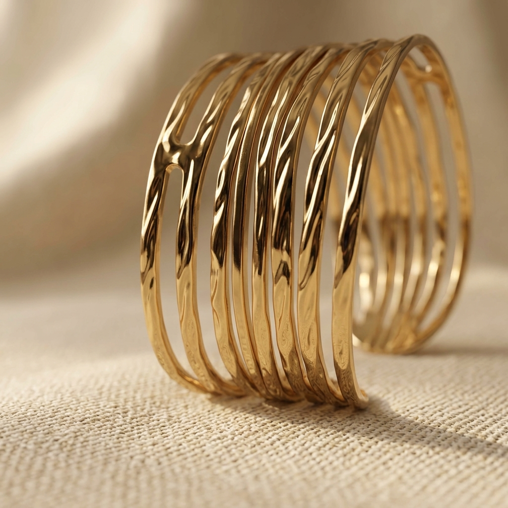 Gold Textured Hollow Wave Cuff Bracelet