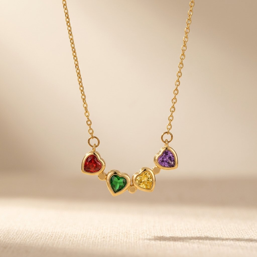 Gold Multicolor Heart Charm Necklace