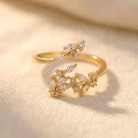 Gold Cubic Zirconia Floral Wrap Ring