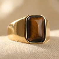 Gold Tiger Eye Stone Rectangular Signet Ring