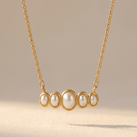 Gold Pearl Oval Five Stone Necklace
