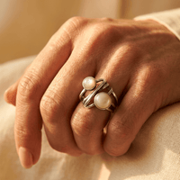 Vintage Gold Pearl Statement Ring Pair