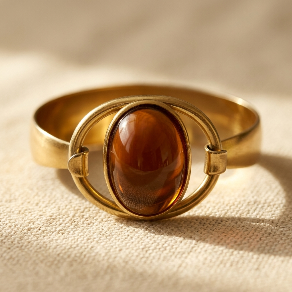 Vintage Gold Oval Smoky Stone Hollow Ring