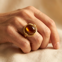 Vintage Gold Oval Smoky Stone Hollow Ring