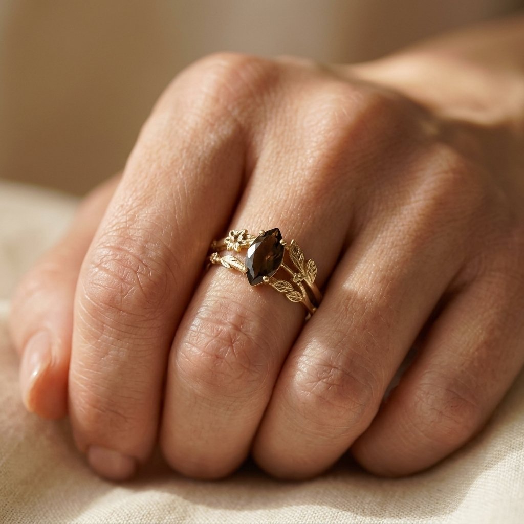 Vintage Gold Smoky Quartz Leaf Ring