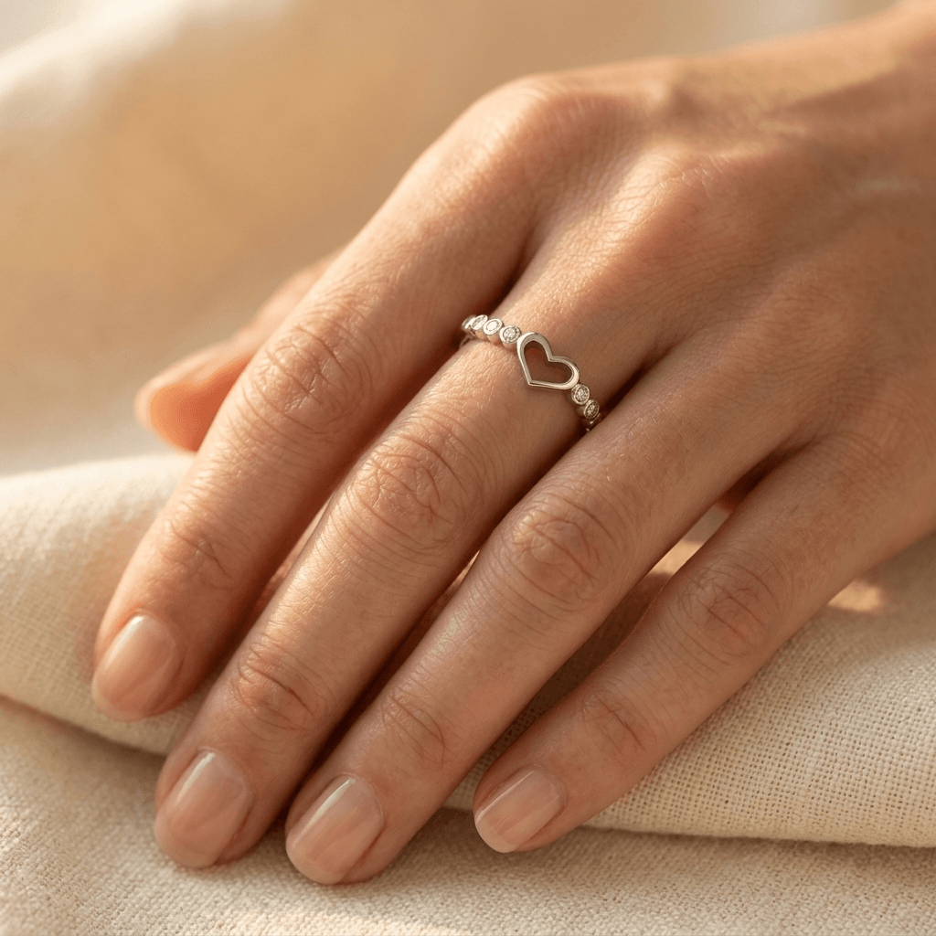 Silver Open Heart Diamond Accent Ring