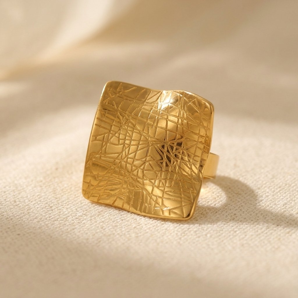 Minimalist Gold Textured Square Ring