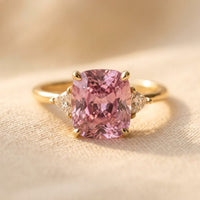 Gold Pink Tourmaline Cushion Ring