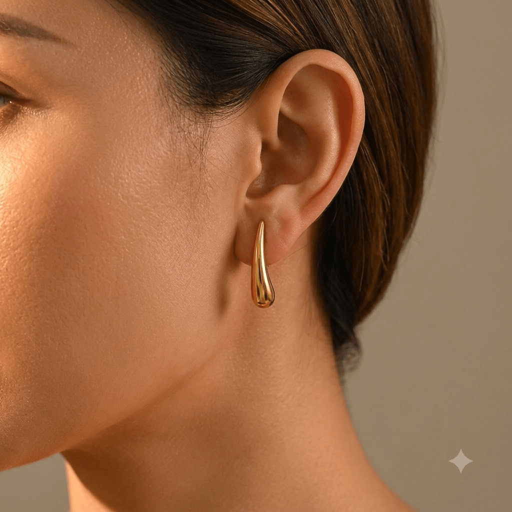 Gold Teardrop Drop Stainless Steel Earrings