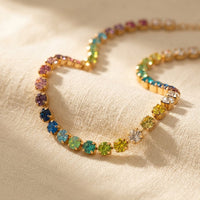 Rainbow Cubic Zirconia Gold Tennis Necklace