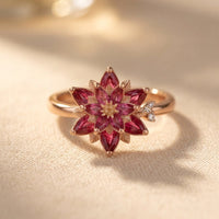 Vintage Handmade Red Cubic Zirconia Lotus Flower Ring