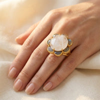 Gold Labradorite Oval Flower Ring