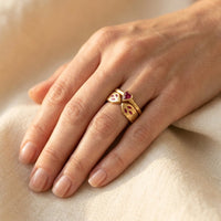 Vintage Gold Ruby Heart Texture Ring