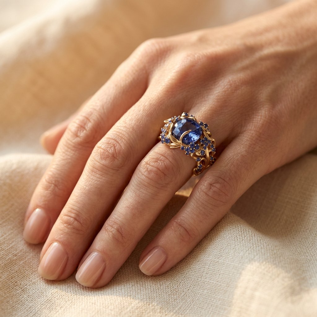 Vintage Gold Filigree Sapphire Ring