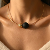 Minimalist Gold Black Round Sphere Necklace
