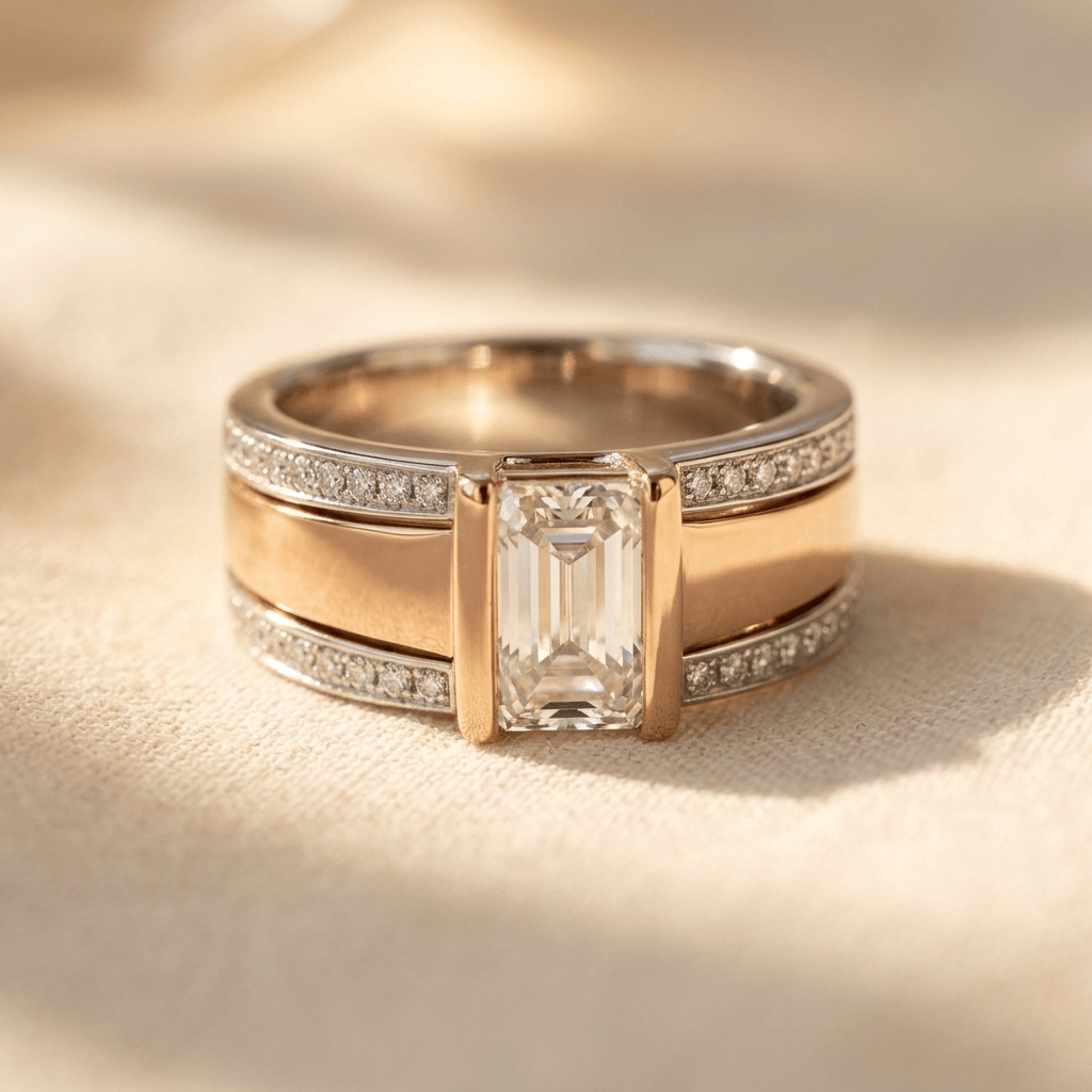 Rose Gold Emerald Cut Diamond Ring