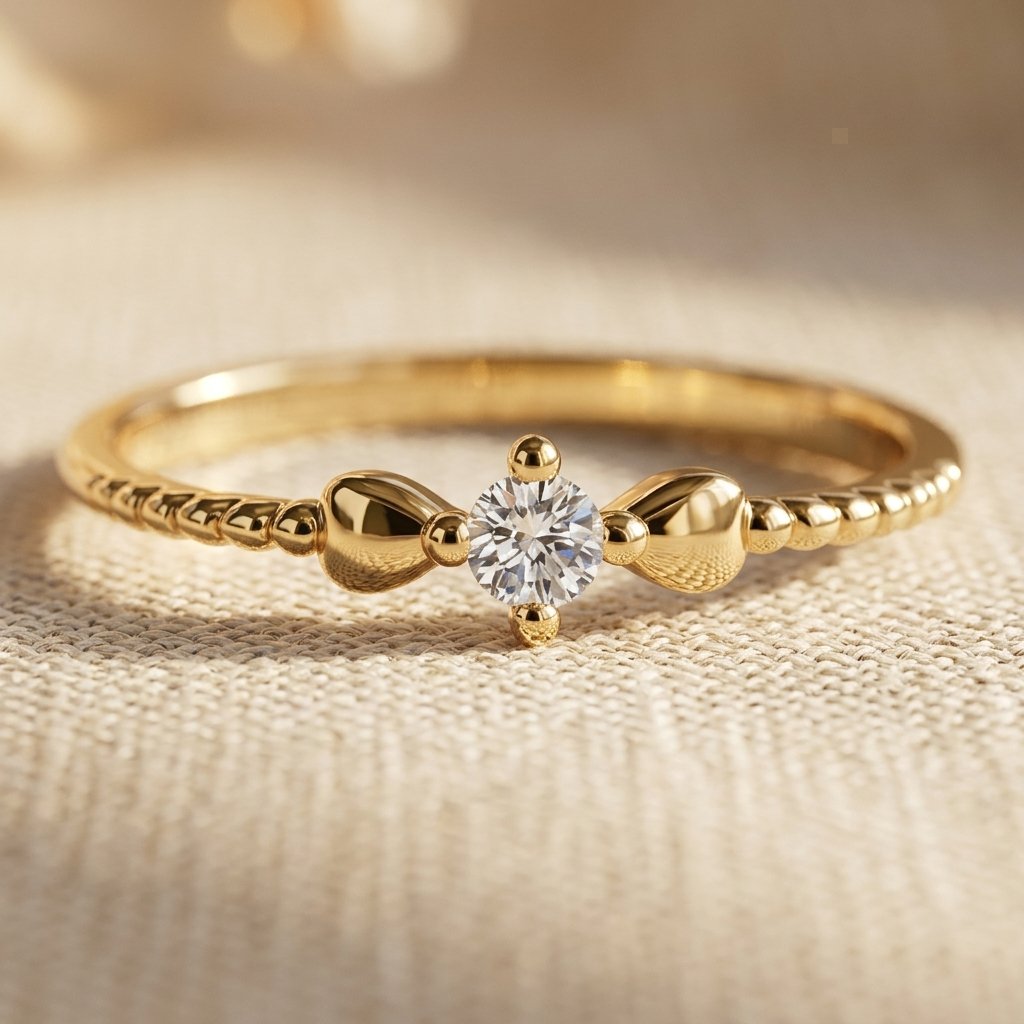 Vintage Gold Round Zirconia Wing Ring