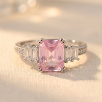 Pink Cushion Silver Baguette Engagement Ring