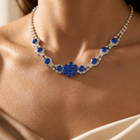Silver Blue Sapphire Floral Pendant Necklace