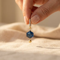 Gold Sapphire Hexagon Drop Earrings