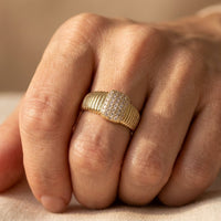 Gold Ribbed Diamond Cushion Ring