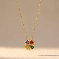 Gold Four Heart Gemstone Charm Necklace