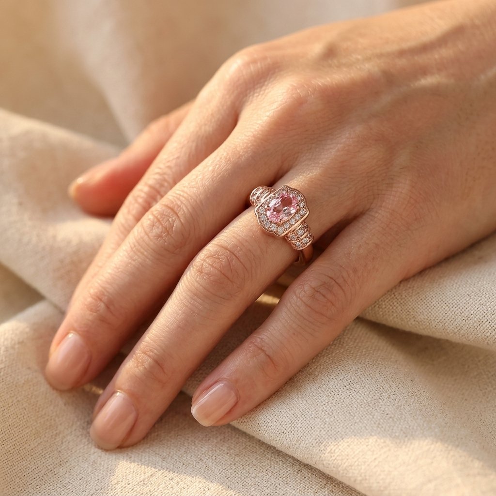 Rose Gold Pink Tourmaline Oval Ring
