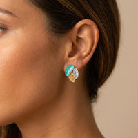 Turquoise Gold Leaf Textured Drop Earrings