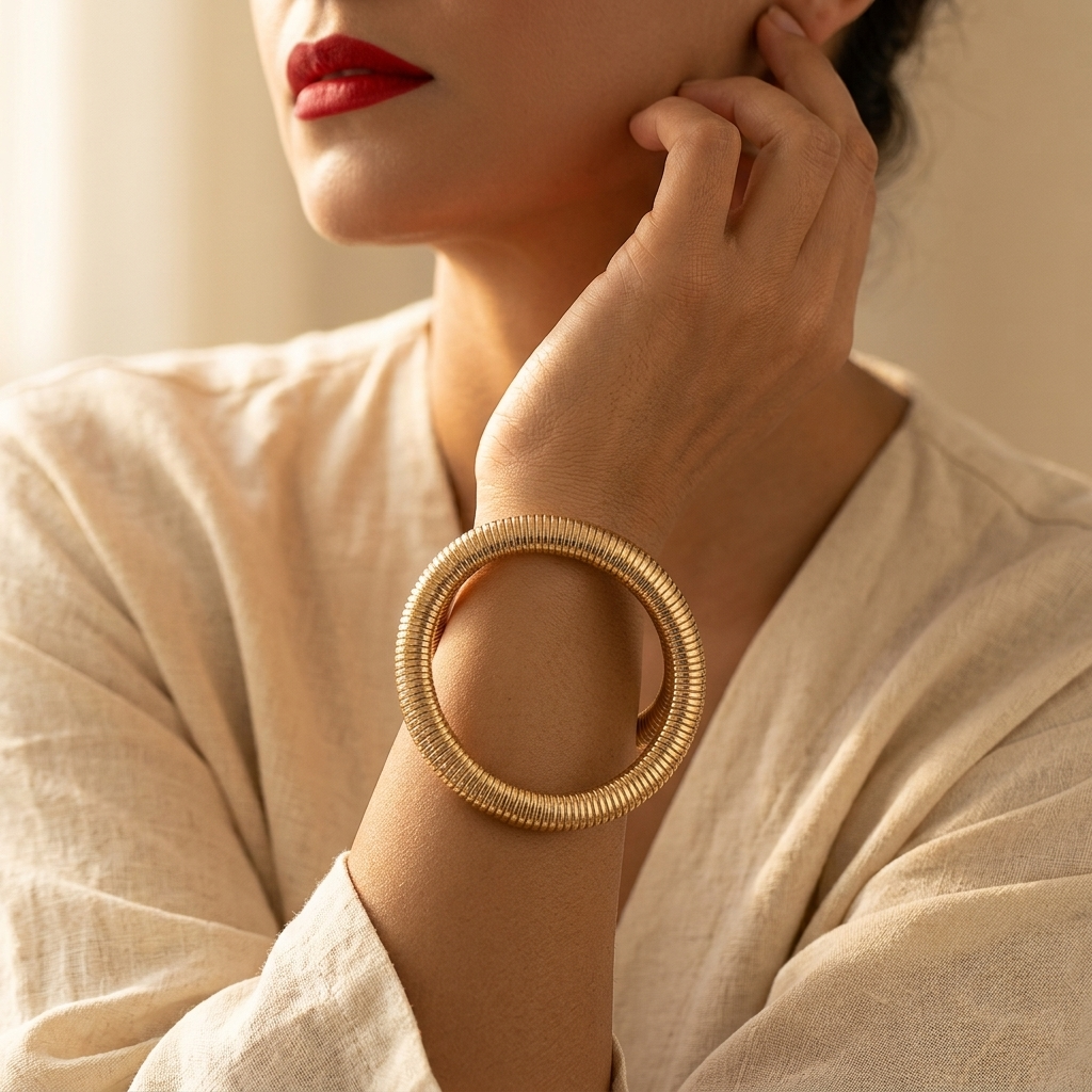 Gold Ribbed Stackable Layered Bracelet