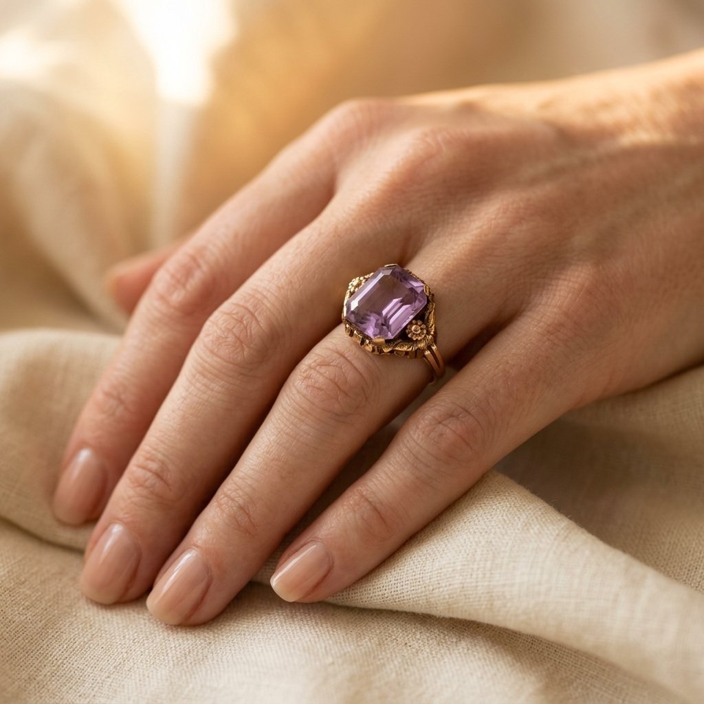 Vintage Gold Amethyst Filigree Ring