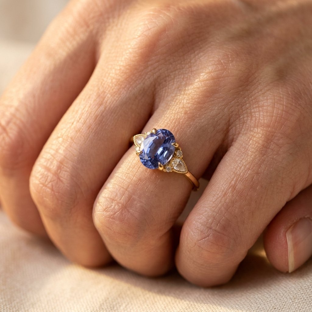 Vintage Gold Blue Sapphire Diamond Cluster Ring