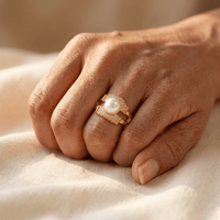 Gold Pearl Zirconia U Shaped Ring