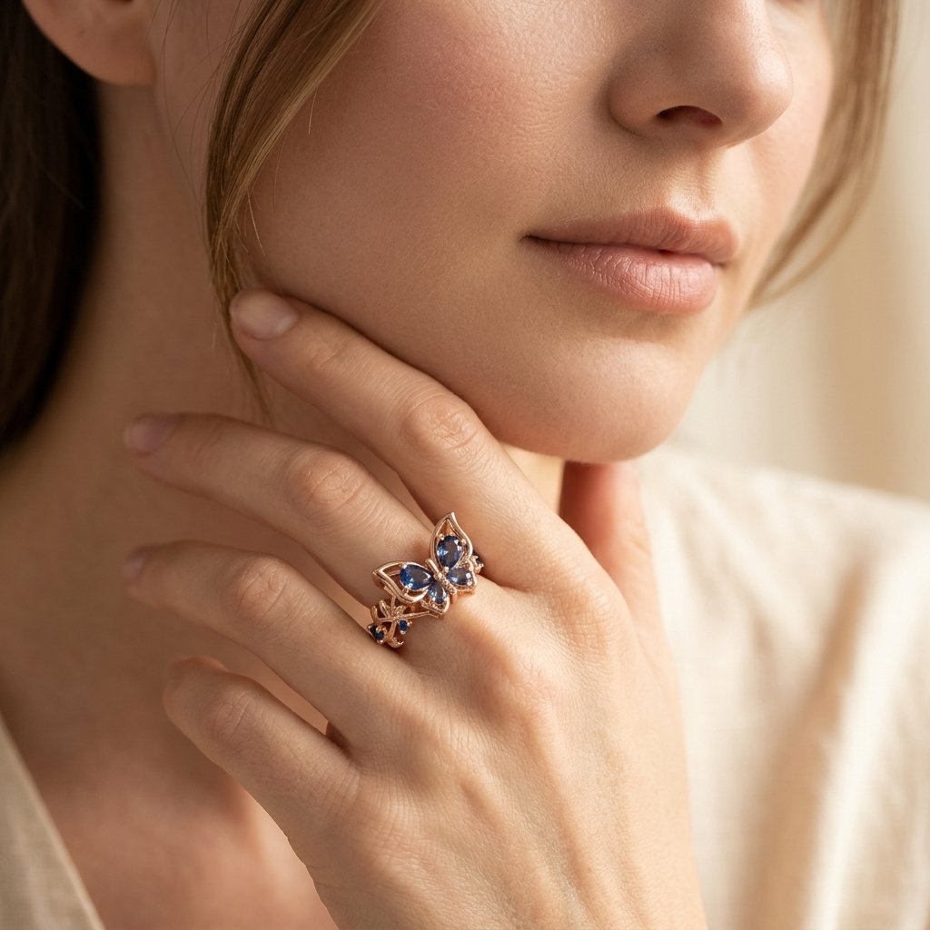 Vintage Gold Blue Sapphire Butterfly Ring