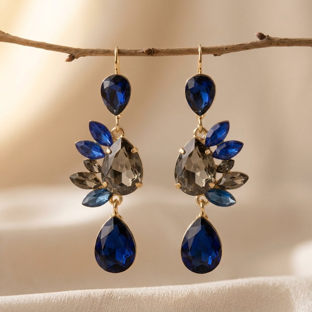 Gold Blue Sapphire Teardrop Earrings