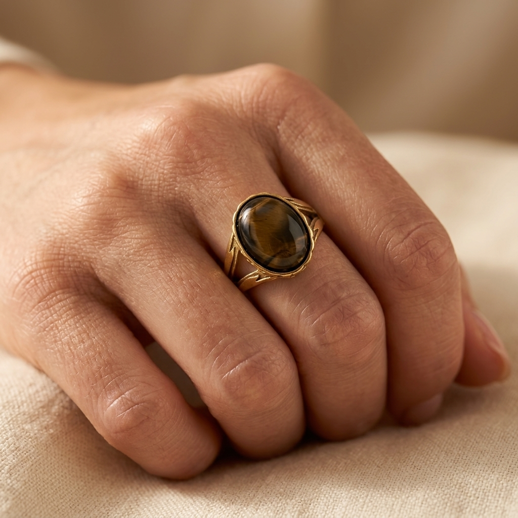 Gold Tigers Eye Oval Cabochon Ring