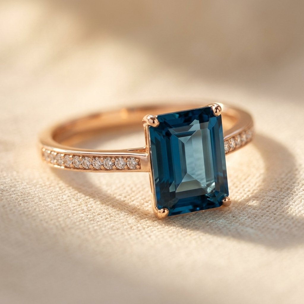 Rose Gold London Blue Topaz Square Ring