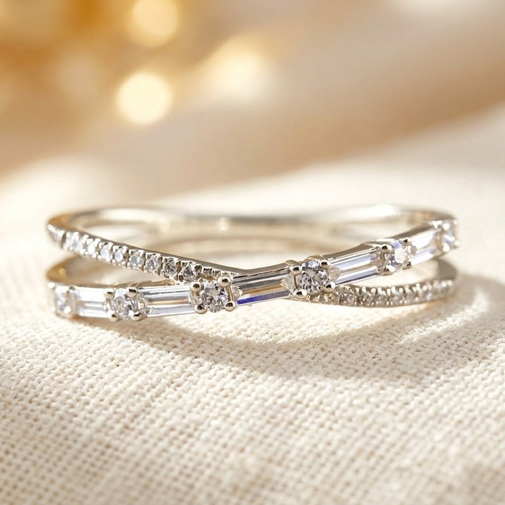 Silver Crisscross Cubic Zirconia Ring