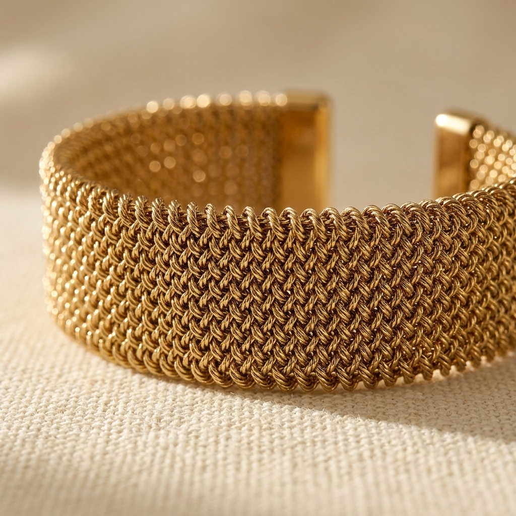 Gold Mesh Woven Stainless Steel Cuff Bracelet