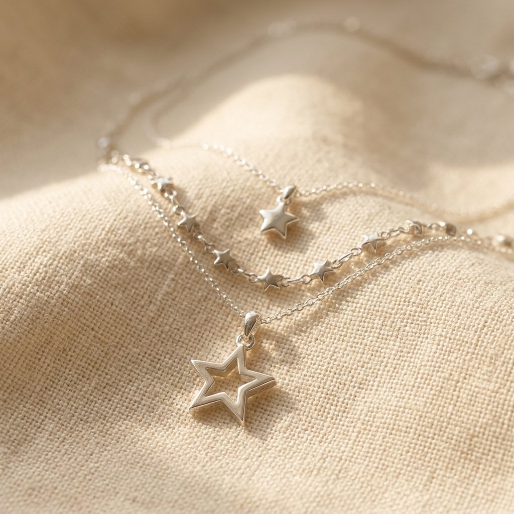 Celestial Silver Star Layered Necklace