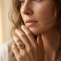 Gold Filigree Green Emerald Flower Ring
