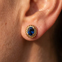 Gold Sapphire Oval Floral Earrings