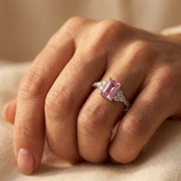Pink Cushion Silver Diamond Accent Ring