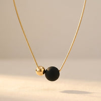 Minimalist Gold Black Round Sphere Necklace