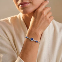 Silver Blue Sapphire Heart Tennis Bracelet