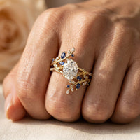 Gold Oval Diamond Sapphire Floral Ring
