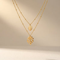 Gold Tropical Monstera Leaf Layered Necklace
